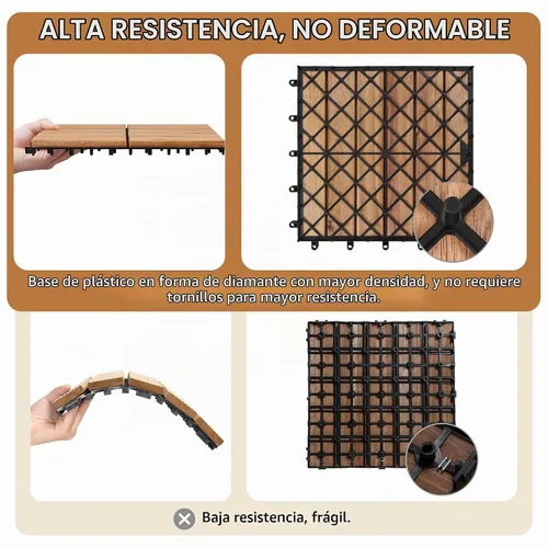 Vista 8 de Yaheetech - 27 piezas de madera de acacia, baldosas de terraza entrelazadas con superficie antideslizante, pisos impermeables de fácil colocación