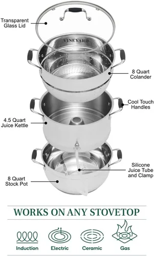 Vista 2 de Victorio VKP1150 – Juguera a vapor de acero inoxidable con tapa de vidrio templado