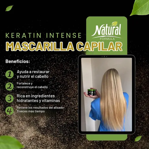 Vista 3 de Natural Formula Mascarilla capilar de queratina - Reparación intensa, mascarilla capilar para cabello encrespado - 11.8 fl oz
