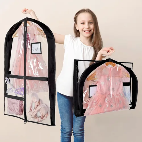 Vista 2 de Univivi Bolsas de PVC transparente para disfraz de baile, bolsa de ropa de 35 pulgadas para competiciones de baile, con 3 bolsillos separados
