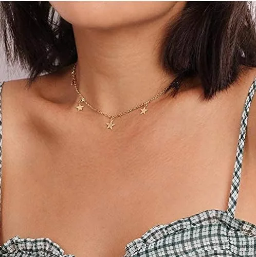 Vista 8 de Long tiantian Gargantilla de estrella dorada para mujer, gargantilla simple para adolescentes y niñas, Cobre, otro