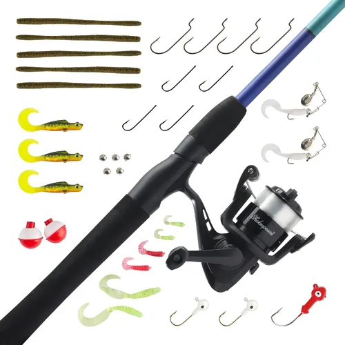 Vista 22 de Shakespeare Catch More Fish Spinning Reel and Fishing Rod Combo with Kit rojo - mediano