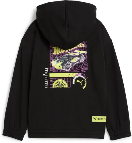 Vista 2 de PUMA Sudadera con capucha con logotipo para niños, sudadera de forro polar, bolsillo frontal grande Negro - Hot Wheels