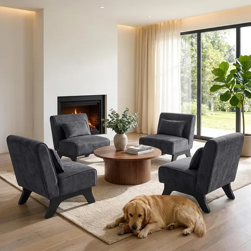 Vista 18 de Silla de acento tapizada sin brazos, sillas modernas y cómodas para sala de estar con patas de madera y almohadas, sofá cama lateral para dormitorio