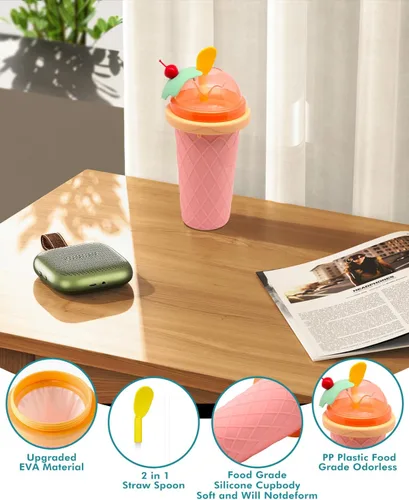 Vista 5 de Taza de Granizado, Tazas de Licúado con Tapas y Popotes, Taza de Granizado para Jugos, Leche y Helado, Fabricante de Granizado Portátil Mágico