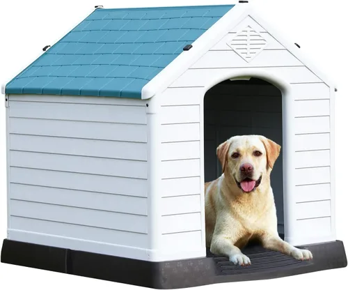 Vista 8 de Casa para perros, perreras para perros al aire libre, refugio impermeable para mascotas, perrera de plástico duradero para perros pequeños, medianos