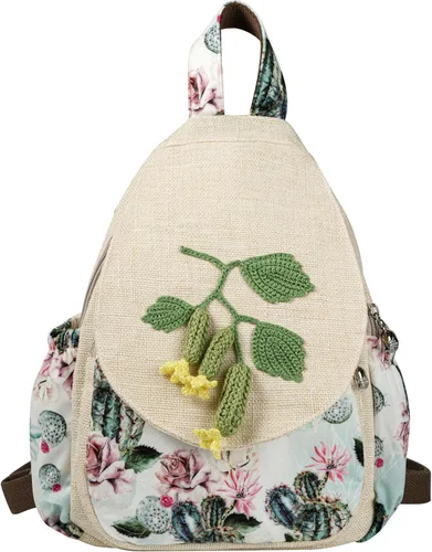 Vista 14 de HUANGGUOSHU Mochila de algodón tejida de algodón bohemio con bordado de lona estilo bohemio con múltiples bolsillos retro linda mochila cartera