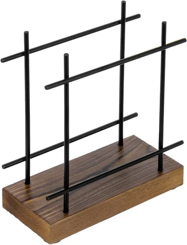 Vista 5 de MyGift Servilleteros negros mate para mesa y cocina, dispensador de servilletas de metal con base de madera rústica marrón quemada, soporte