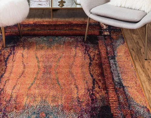 Vista 3 de Unique Loom Estrella Collection - Alfombra de área rústica, envejecida, moderna, abstracta, 3 pies 3 pulgadas x 5 pies 3 pulgadas, naranja/negro