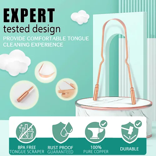 Vista 2 de RONAVO Raspador de lengua de cobre para adultos, cuidado bucal e higiene limpiador de lengua para un aliento más fresco con estuche de viaje
