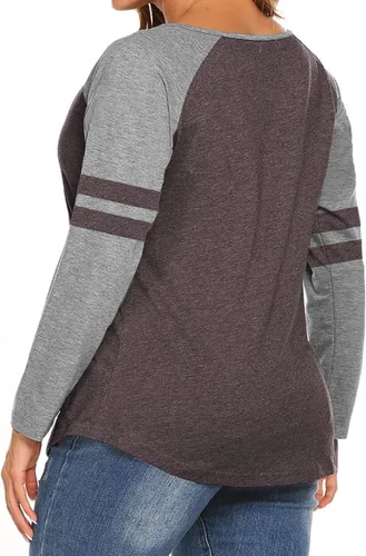 Vista 2 de VISLILY Camisetas de manga larga con cuello en V para mujer, camisetas raglán de talla grande