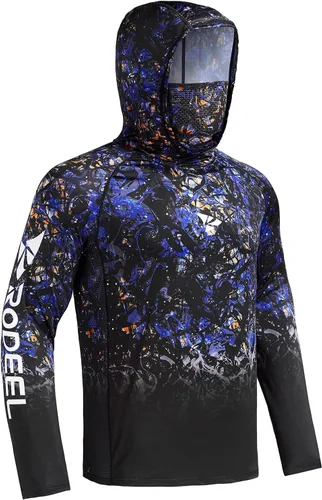 Vista 25 de Rodeel - Camisa de pesca para hombre con manga larga, UPF 50+, rendimiento de alto rendimiento para senderismo, con máscara, protección UV