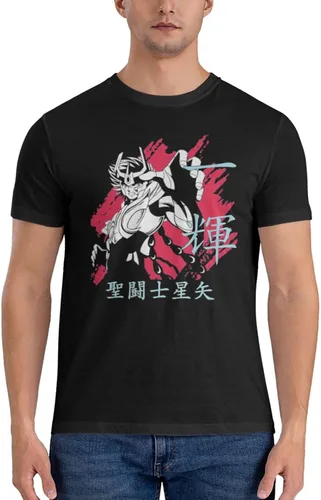 Vista 3 de Saint Anime Seiya - Camiseta de manga corta para hombre, diseño de arte impreso, cuello redondo, camisetas de algodón, color negro