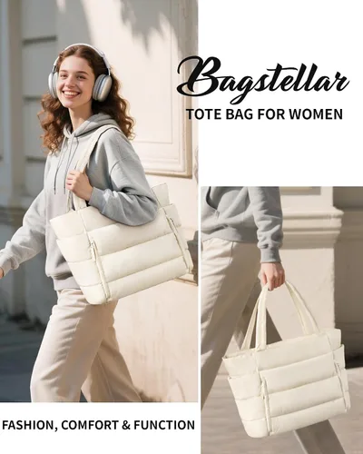 Vista 9 de Bolsa Tote Acolchada para Mujeres, Bolsa de Mano de Trabajo Ligera y Esponjosa para Maestras y Enfermeras, Bolsa de Hombro Acolchada para Escuela