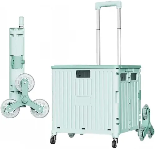 Vista 10 de Carro plegable con ruedas ASN 8 ruedas plegable carrito utilitario plegable portátil carrito de compras, caja plegable para subir escaleras Beige