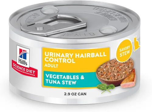 Vista 19 de Hill's Science Diet Urinary Hairball Control - Alimento húmedo para gatos adultos de 1 a 6 años, estofado de pollo y verduras, latas de 2.9 onzas