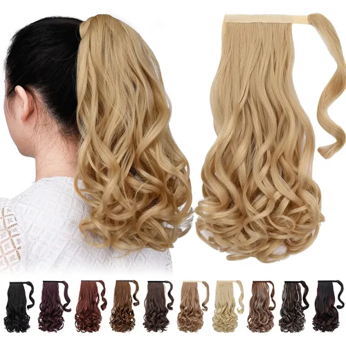 Vista 42 de Extensiones de cabello para cola de caballo, extensión de cola de caballo roja de 16 pulgadas, corta, ondulada, rizada, envolvente, cola de caballo