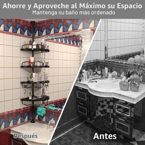 Vista 6 de Organizador de Ducha, Organizador de Ducha con Poste de Tensión y 4 Canastas de ABS, Estante de Almacenamiento de Ducha con Poste Ajustable de Acero