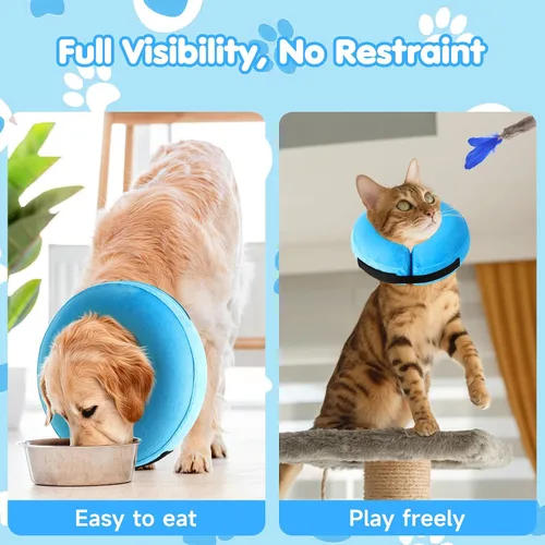 Vista 3 de Grand Line Collar inflable para perros y gatos, cono de recuperación suave para perro después de una cirugía, cono protector del cuello para Azul