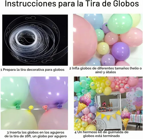 Vista 6 de Kit de arco de globos de helado – Juego de 142 guirnaldas de globos pastel con globo de Mylar de aluminio de helado de 37 pulgadas, globos torcidos