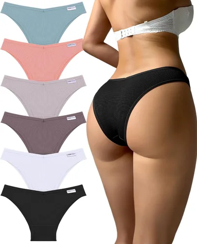 Vista 13 de FINETOO Ropa interior de algodón para mujer, sexy, elástica, de tiro bajo, hipster, suave, con cintura en V Negro