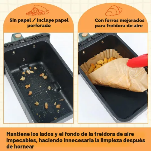 Vista 4 de BYKITCHEN Forros de papel desechables para freidora de aire Ninja Dual Airfryer, 100 PCS hojas de papel pergamino rectangulares para freidora