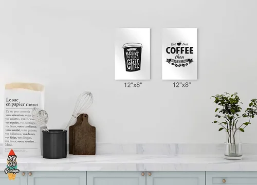 Vista 4 de HB Art Design Life Begins After Coffee & But First Coffee - Juego de 2 paneles de impresión de metal, arte de pared, decoración de cafetería