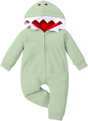 Vista 3 de LYQTloml Mameluco con capucha y dinosaurio de dibujos animados para bebés y niñas