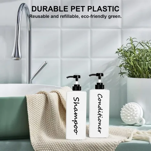 Vista 8 de Dispensador de champú y acondicionador (juego de 3, 21 onzas), moderno y recargable, para jabón de ducha, dispensador de gel corporal vacío para baño