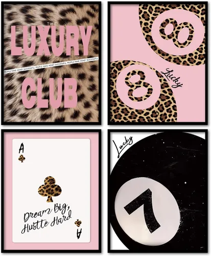 Vista 10 de KDHTY Juego de 4 Impresiones Artísticas de Pared Retro Rojas de Moda, Pósters de Arte de Pared Funky Retro Y2K Leopardo Caja de Cerillas Estrella