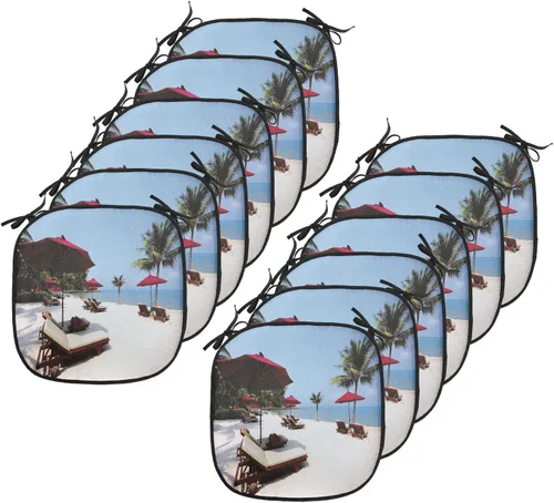 Vista 26 de Lunarable Cojín para silla costera, diván del desierto, descanso solitario, vacaciones, tropical, resort playa, ocio, asiento acolchado para cocina