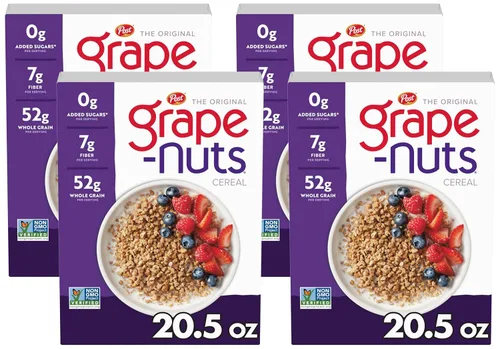 Vista 11 de Grape-Nuts Cereal de desayuno original, cereal crujiente de trigo integral y cebada, proyecto verificado sin OMG, caja de 20.5 onzas
