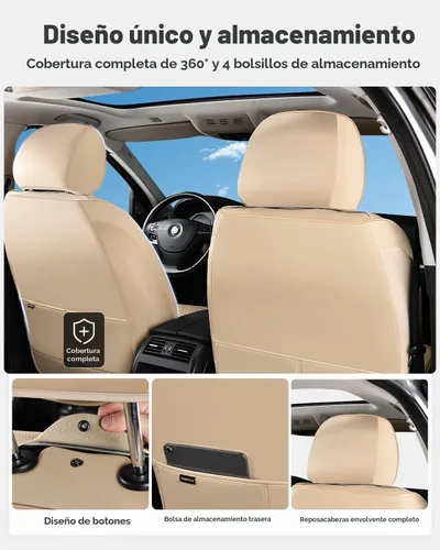 Vista 2 de Huidasource Juego completo de fundas de asiento de automóvil, funda de asiento de cuero transpirable para la mayoría de automóviles, SUV