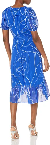 Vista 2 de DKNY Vestido cruzado metálico de gasa para mujer