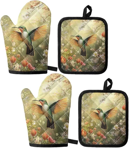 Vista 18 de UNICEU Juego de 4 manoplas de horno personalizadas y soportes para ollas, decoración de cocina, guantes protectores personalizados para hornear