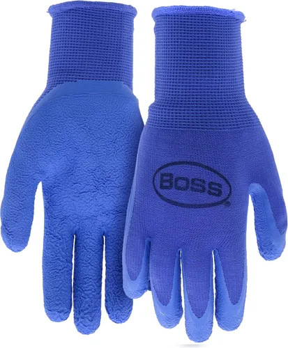 Vista 2 de BOSS Guantes de trabajo recubiertos de látex arrugado con agarre táctil para mujer, 2 paquetes, resistentes a la abrasión y al agua, talla grande