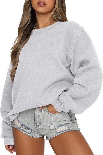 Vista 2 de Ceboyel Sudadera de gran tamaño para mujer, color sólido, cuello redondo, suéteres de manga larga, ropa de moda de otoño