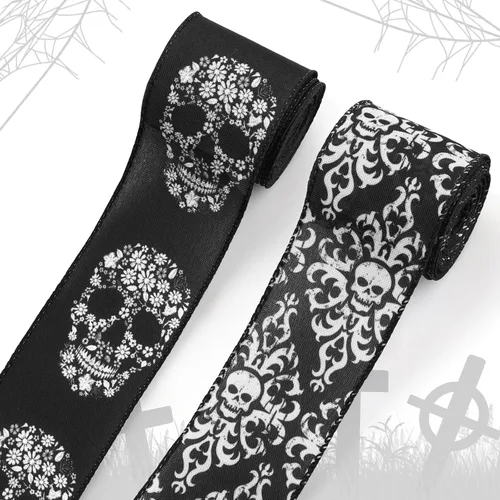 Vista 8 de Threetols 2 rollos de cinta de Halloween con borde con cable de 10 yardas, cinta de arpillera de tela de araña negra de 2.5 pulgadas, cinta