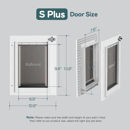 Vista 2 de Baboni Dog Door for Door,Durable Plastic Frame,Small(Plus) Pets Up to 20 Lb,for Interior and Exterior Doors,Aluminum Lock,Metal Panel,Strong