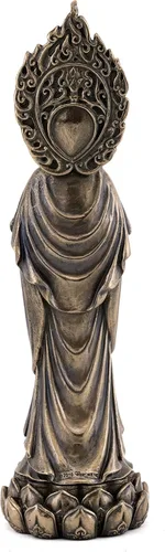 Vista 3 de Top Collection Estatua meditadora de Guan Yin de pie sobre pedestal de loto, escultura de la diosa de la misericordia y la compasión de Kwan Yin