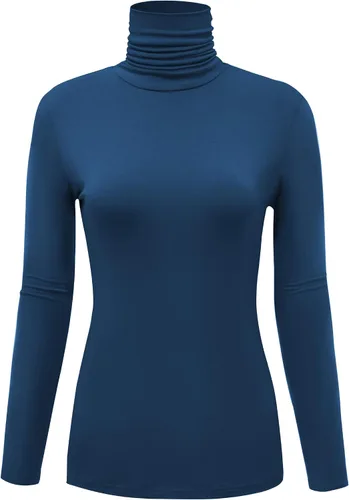 Vista 17 de AUHEGN - Camiseta de cuello alto con manga larga, ligera y ajustada para mujer, con cuello de tortuga (talla S-XXL)