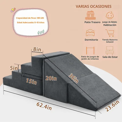 Vista 6 de jela Juego de bloques de escalada para interiores, bloques de escalada de espuma suave y seguros con escaleras deslizantes, juguetes de bloques