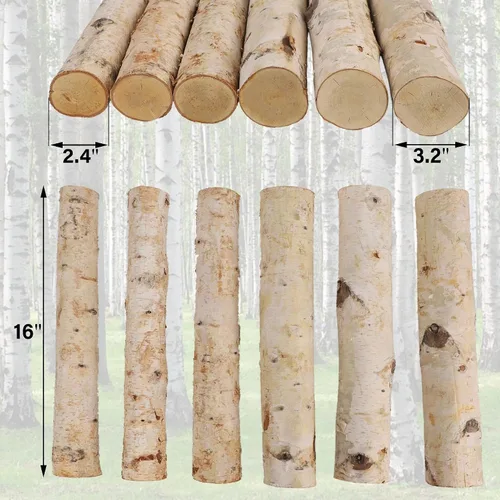 Vista 3 de Sancodee Paquete de 6 troncos de abedul blanco para chimenea - Troncos de árbol de abedul para decoración, leña decorativa para repisa falsa