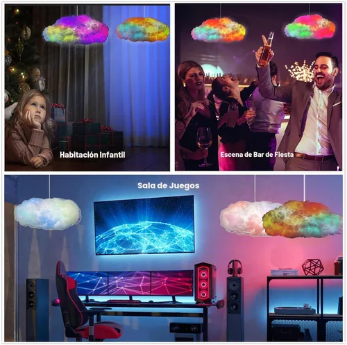 Vista 5 de Luces LED de nube para dormitorio, kit de iluminación nocturna creativa multicolor, sincronización de música con aplicación, tiras de luces que