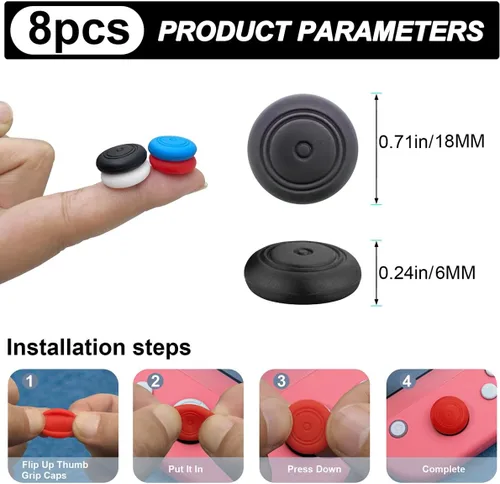 Vista 2 de 8 tapas de silicona suave para interruptor Joycon para pulgar, tapas de joystick compatibles con Nintendo SwitchOLEDSwitch Lite, tapas de botón