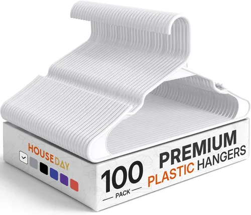 Vista 19 de HOUSE DAY Perchas de Plástico Premium Paquete de 10, Perchas para Ropa que Ahorran Espacio, Colgador Resistente para Abrigos - Organizadores