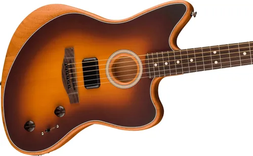 Vista 5 de Fender Acoustasonic Player Jazzmaster Guitarra Acústica Eléctrica, con garantía de 2 años, Sunburst de 2 colores, diapasón de palisandro, con bolsa