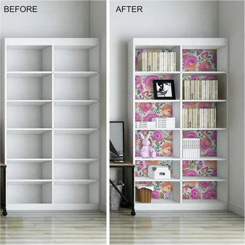 Vista 5 de WENMER Papel tapiz floral para despegar y pegar de 17.7 x 118 pulgadas, acuarela decorativa de flores rosas durazno, extraíble, para tocador