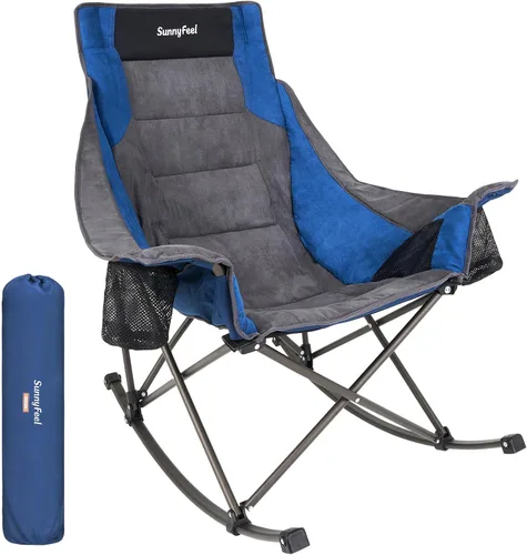 Vista 21 de SUNNYFEEL Silla Mecedora de Camping Paquete de 2, Silla Plegable de Jardín Extragrande para Exteriores con Bolsillo, Resistente