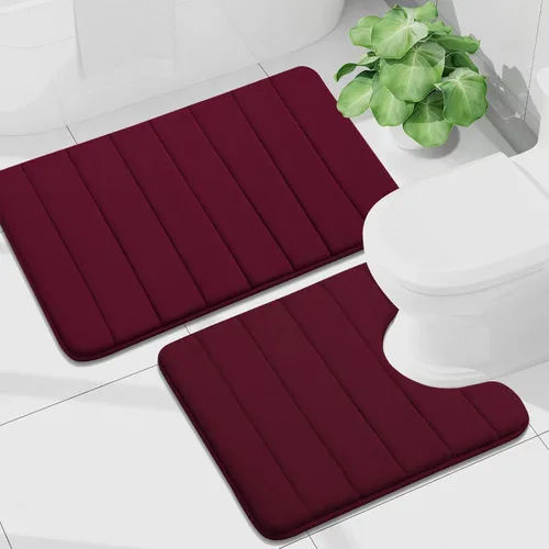 Vista 16 de Buganda Juego de 2 alfombras y tapetes de baño de espuma viscoelástica, lavables a máquina, suaves, antideslizantes, absorbentes, para baño, ducha